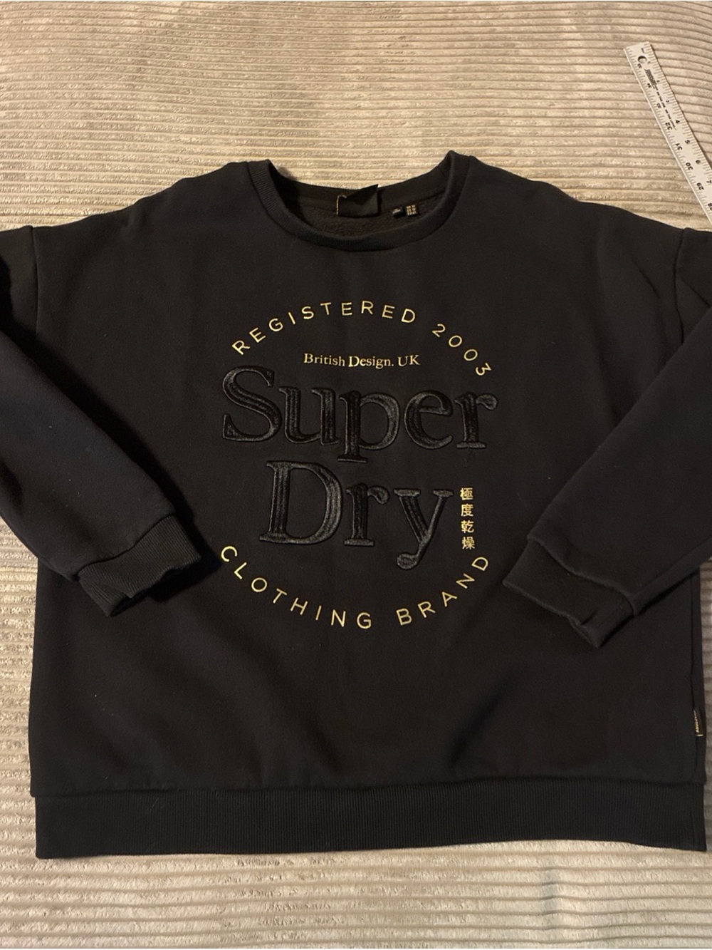 SuperDry Established Crew Sweatshirt Black Size 14US Embroidered Spell Out Logo